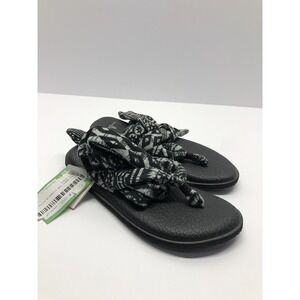 Sanuk Womens YOGA SLINGED UP PRINTS BLACK/WHITE TRIBAL  5 Women Casual Flip Flop